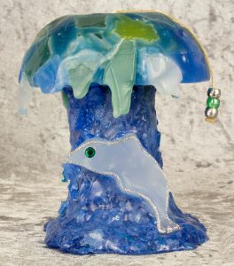 mushroom blue and green with dolphin on stalk