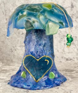 mushroom blue green heart on stalk
